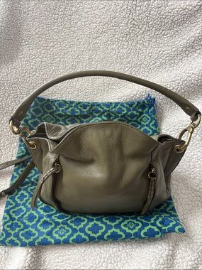 orYANY Olive Pebbled Leather Hobo Shoulder Bag with Tassel Zips
